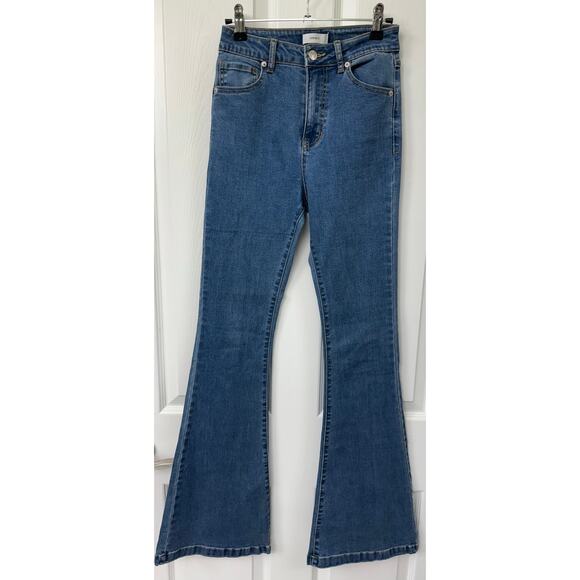 Forever 21 blue denim flare high rise size 25 jeans slim bell bottom country - Picture 1 of 5